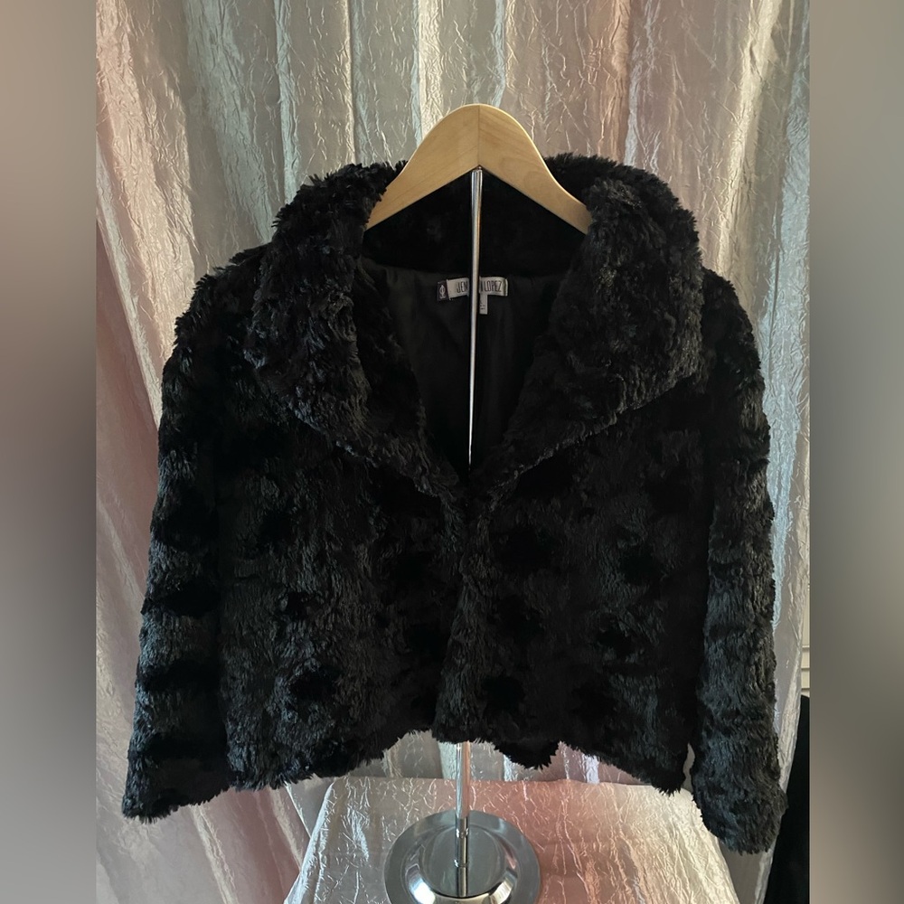 Jennifer Lopez Black Faux Fur Jacket Size XL NWOT
